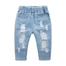 Джинсы для маленьких девочек длинные штаны детская одежда хлопковые джинсовые брюки весенняя одежда Повседневный рваный джинсы для девочек-подростков Прямая поставка