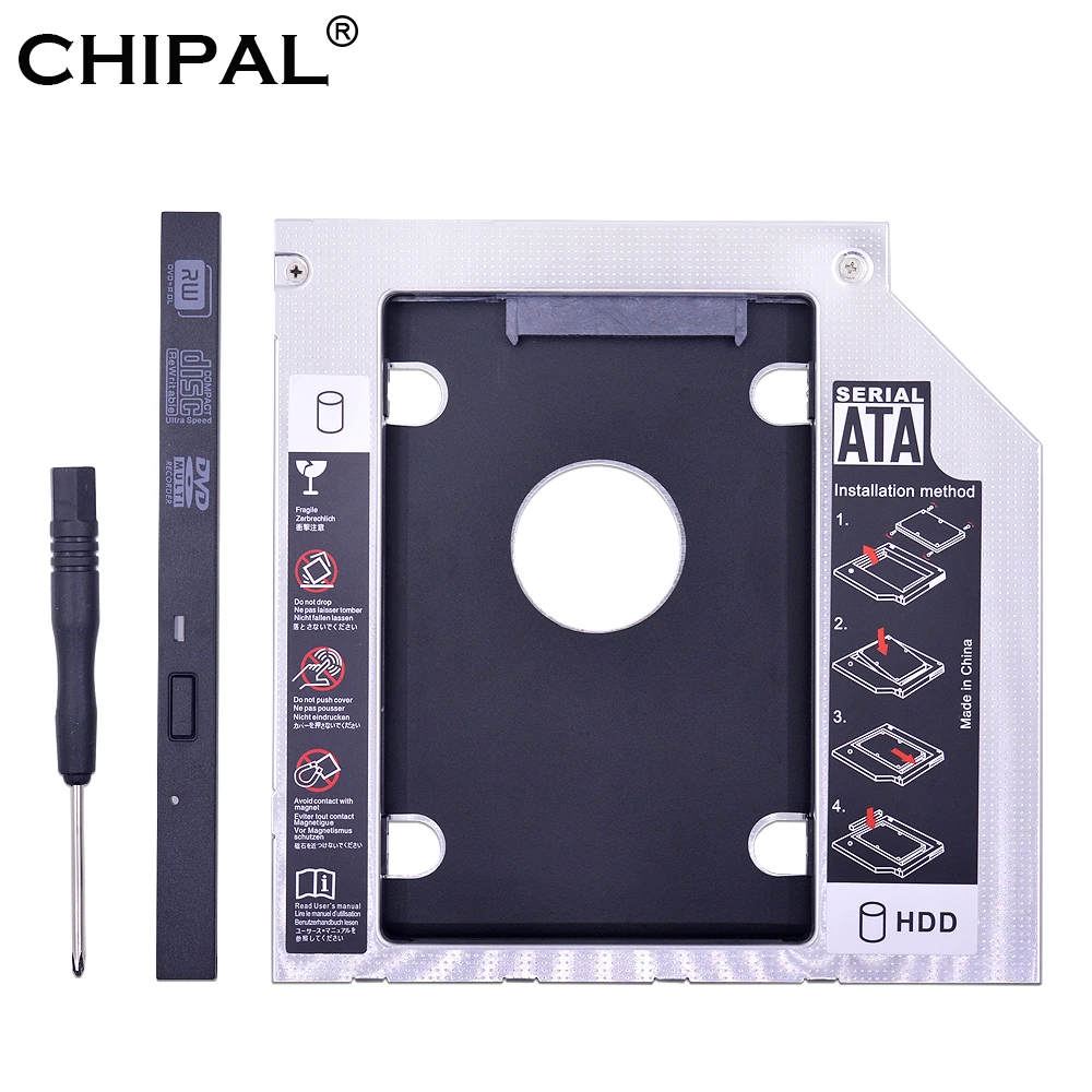 CHIPAL Hot Aluminum Optibay 2nd HDD Caddy 9.5mm SATA 3.0 Enclosure For 2.5'' SSD DVD CD-ROW To HDD Case Hard Disk Driver Adapter