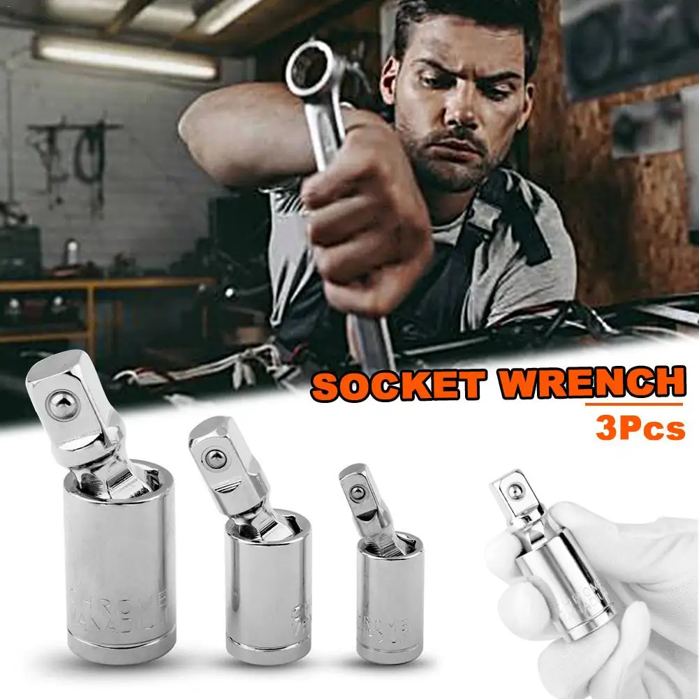

3pcs 1/4" 3/8" 1/2" Silver Universal Adapter Socket Wrench Connecting Rod Steering Universal Joint Car Maintenance Hardware Tool