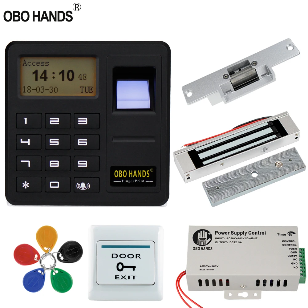 

OBO HANDS RFID Biometric Fingerprint Access Control Door Lock System Kit Card Reader Keypad+ Electric Magnetic/Bolt/Strike Lock