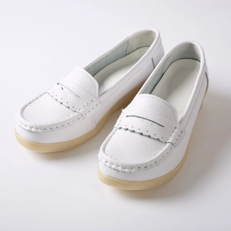 Autumn spring New Lace Genuine Leather White Nurse Shoes Woman Soft ...