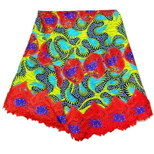 

6Y/pc Popular colorful Hollandais printed wax Nigerian Super wax with beads and rhinestone flower african red cord lace LBL5-1