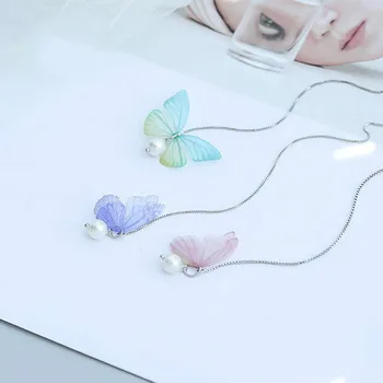 

Flyleaf 100% 925 Sterling Silver Freshwater Pearls Long Tassel Butterfly Drop Earrings For Women Simple Fashion Party Jewelry
