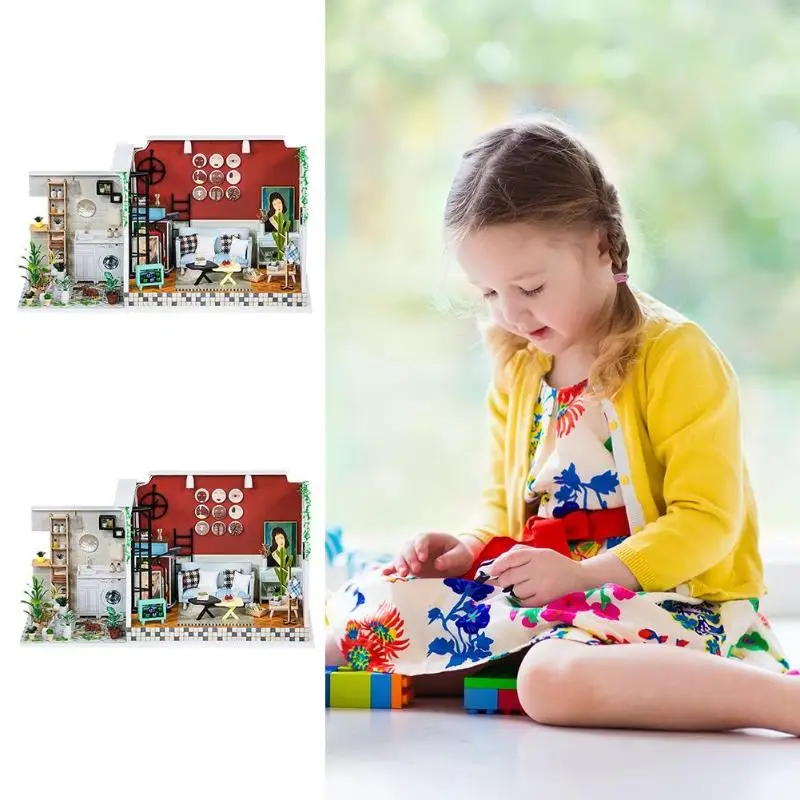 

Baby Wooden DIY Doll House Miniature Handmade Assembly Model House Toy