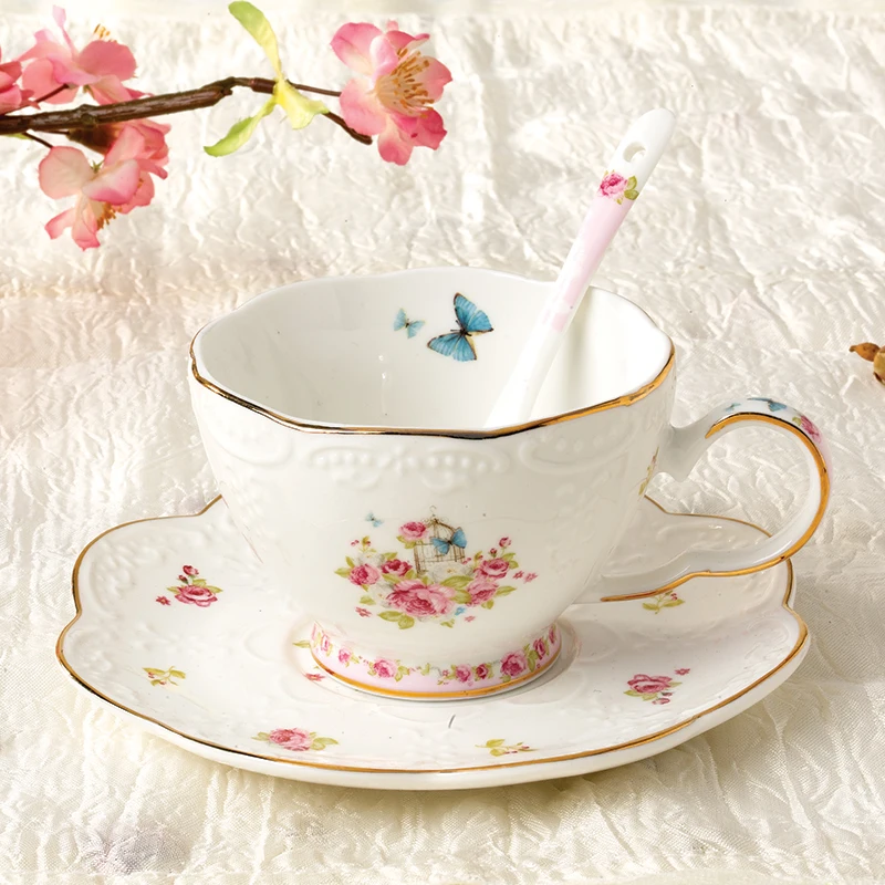 New Top Quality Bone China Cups And Saucers Ceramic Coffee Cup Set Porcelain Spoon