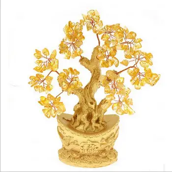 

Natural yellow crystal ingot tree lucky tree pachira decoration free shipping