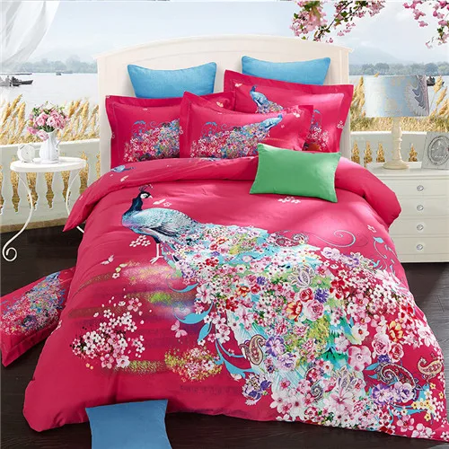 peacock bed set Богемное постельное белье, комплект из хлопка, плотный матовый пододеяльник+ простыня+ наволочка, королевское постельное белье, 4 шт., постельное белье - Цвет: peacock bed set