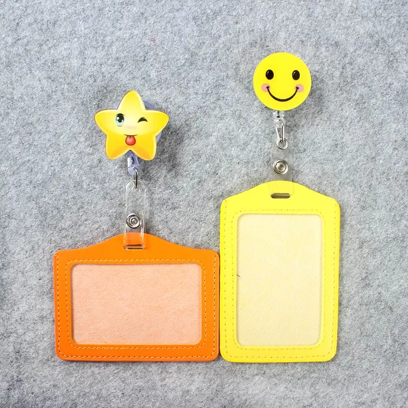 

Five-pointed Star Smiling Face Badge Scroll Girl Reel Cute Scalable Nurse Exhibition Entrance Guard Card ID PU Card Holder
