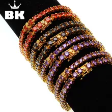 Лавандовый фиолетовый красный черный цвет CZ камень 3 мм/4 мм Круглый разрез многоцветный Теннисный браслет цепь Изысканный Женский хип хоп для мужчин