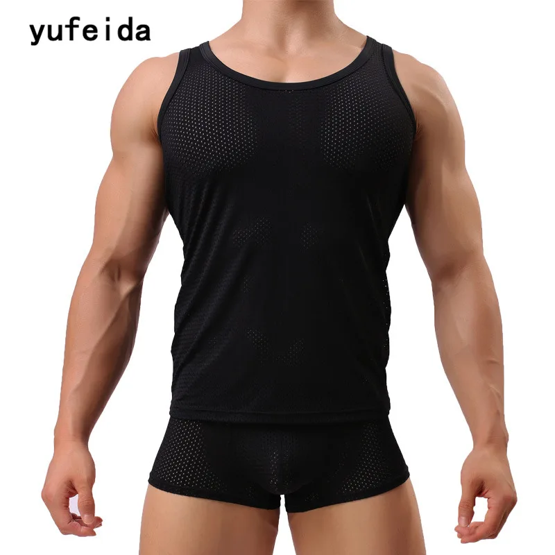 YUFEIDA Summer Fashion Mesh Tank Tops For Men Casual