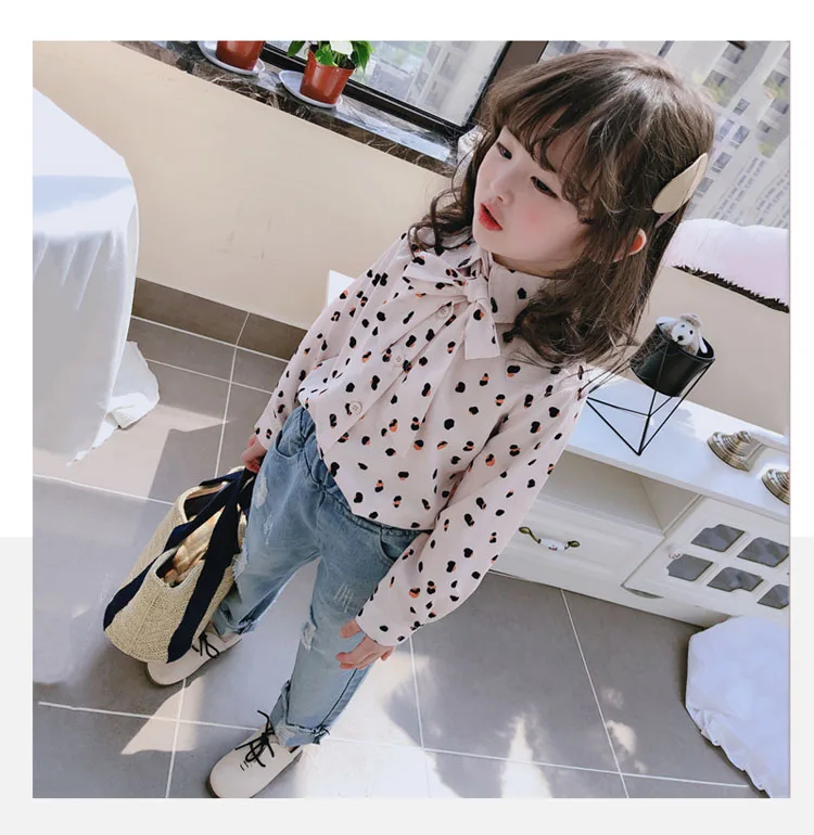 

2019 New Spring Item Girl Cute Print Blouse With Tie