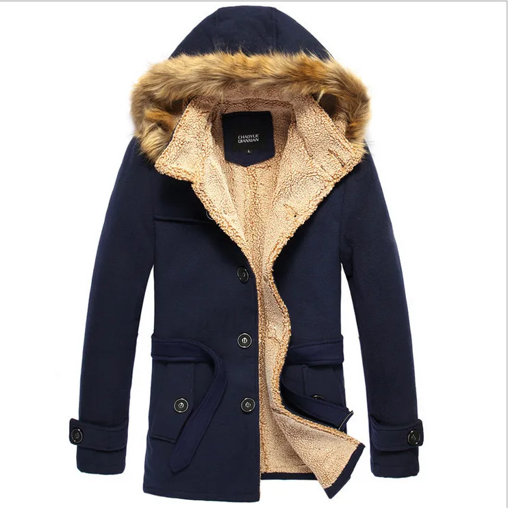 Mens Winter Military Wool Pea Coat Windbreaker Quilted Lining Warm Single Breasted Stylish Jacket