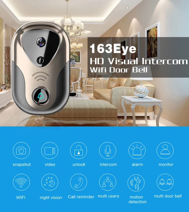 CWH Wide View HD Visual Video Wireless WiFi Door Bell Intercom IP DoorBell Camera Support SD Card Recording and 433 Series Alarm CWH Wide View HD Visual Video Wireless WiFi Door Bell Intercom IP DoorBell Camera Support SD Card Recording and 433 Series Alarm
