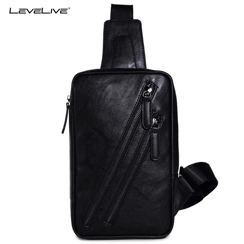 LeveLive Mens Designer Soft Leather Chest Pack Bags Men Vintage Shoulder Crossbody Messenger Bag ...