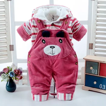 

2017 Autumn Winter Red Thicken Long Sleeve+Suspender Trousers 0-2T Baby Infant Boy And Girl 2 Pieces Overalls Children's Clothes