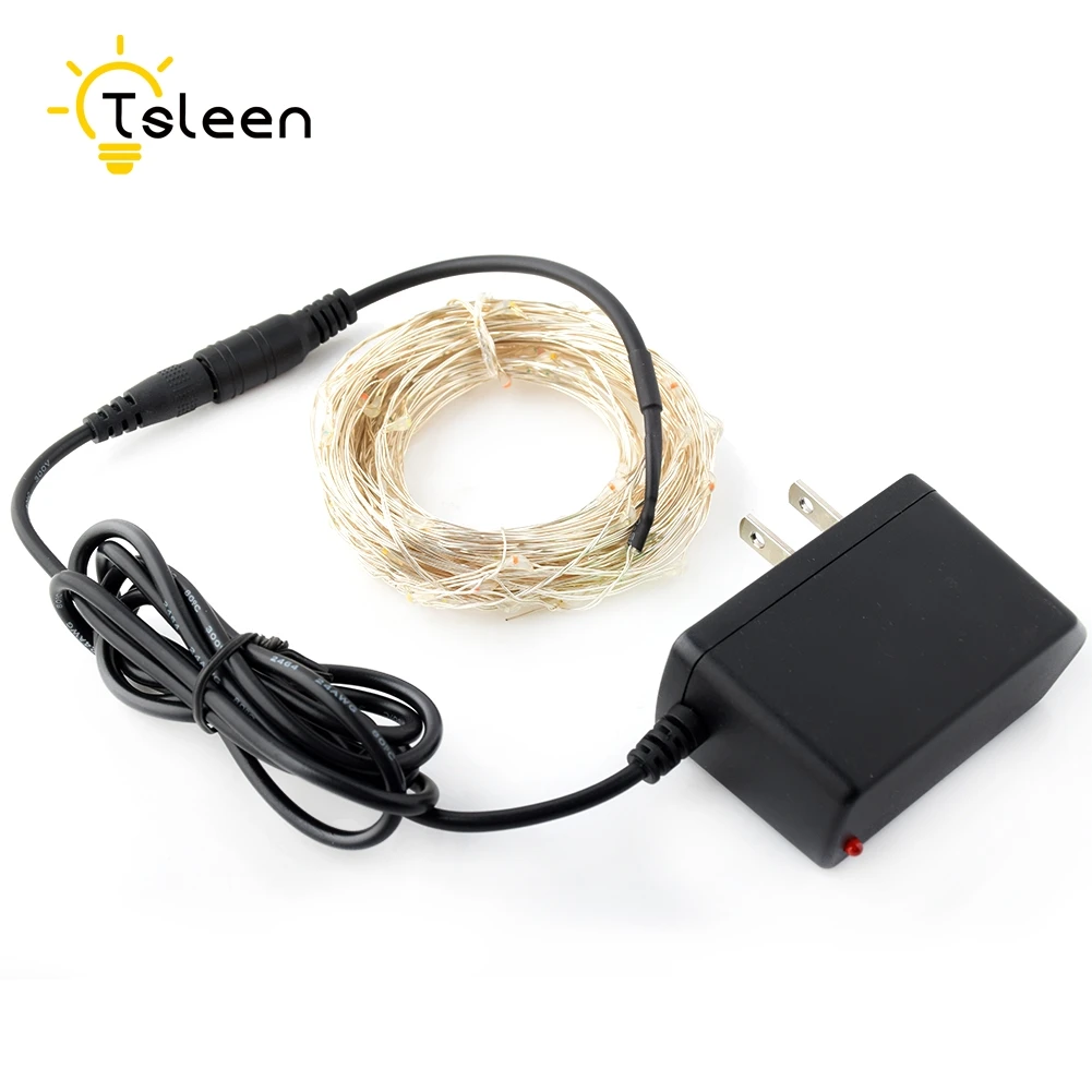

TSLEEN LED Silver Wire Fairy Starry String Light 5m 10m 12V Adapter Christmas Lights Outdoor Decorations For Home Lighting