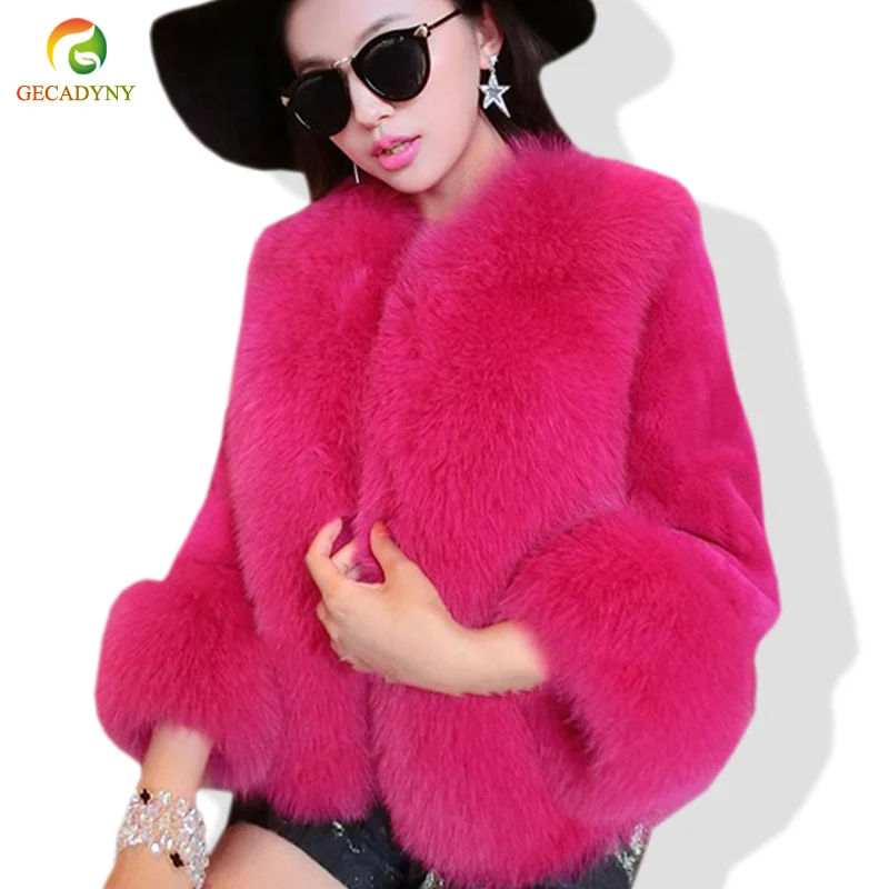 

Autumn Winter Women Faux Fur Coat 2018 Warm Three Quarter Rex Rabbit Velvet Sleeves Fox Fur Jacket Coat Female Casaco Feminino