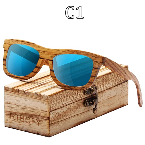 Rtbofy солнцезащитные очки с деревянной оправой Для женщин Зебра деревянная рамка поляризованные солнечные очки линзы очки с деревянной коробкой UV400 Защитные Оттенки Солнцезащитные очки - Цвет линз: C1