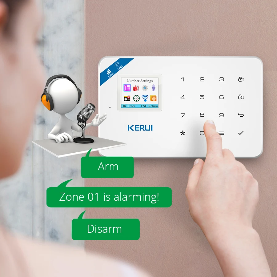 KERUI W18 pantalla TFT de 1,7 pulgadas WIFI GSM hogar sistema de alarma antirrobo Detector de movimiento APP Control Detector de humo de fuego alarma