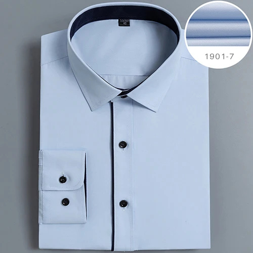 Мужская стандартная однотонная Базовая рубашка с длинным рукавом, классический дизайн, формальные деловые рубашки для работы - Цвет: 1901-7