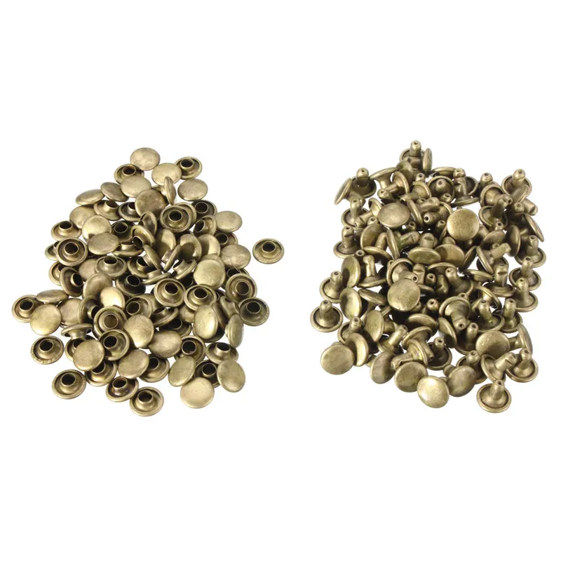 

Best Price 100Pcs Double Caps Studs Rivets Set DIY Crafts for Bags Shoes Leather Decor Metal Crafts 3 Colors