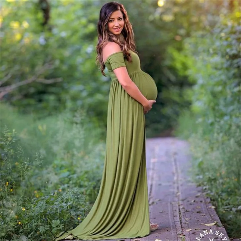 Maternity Long Dress For Photo Shooting  Maternty Photography Props Short Sleeve Shoulderless Pregnant Clothes