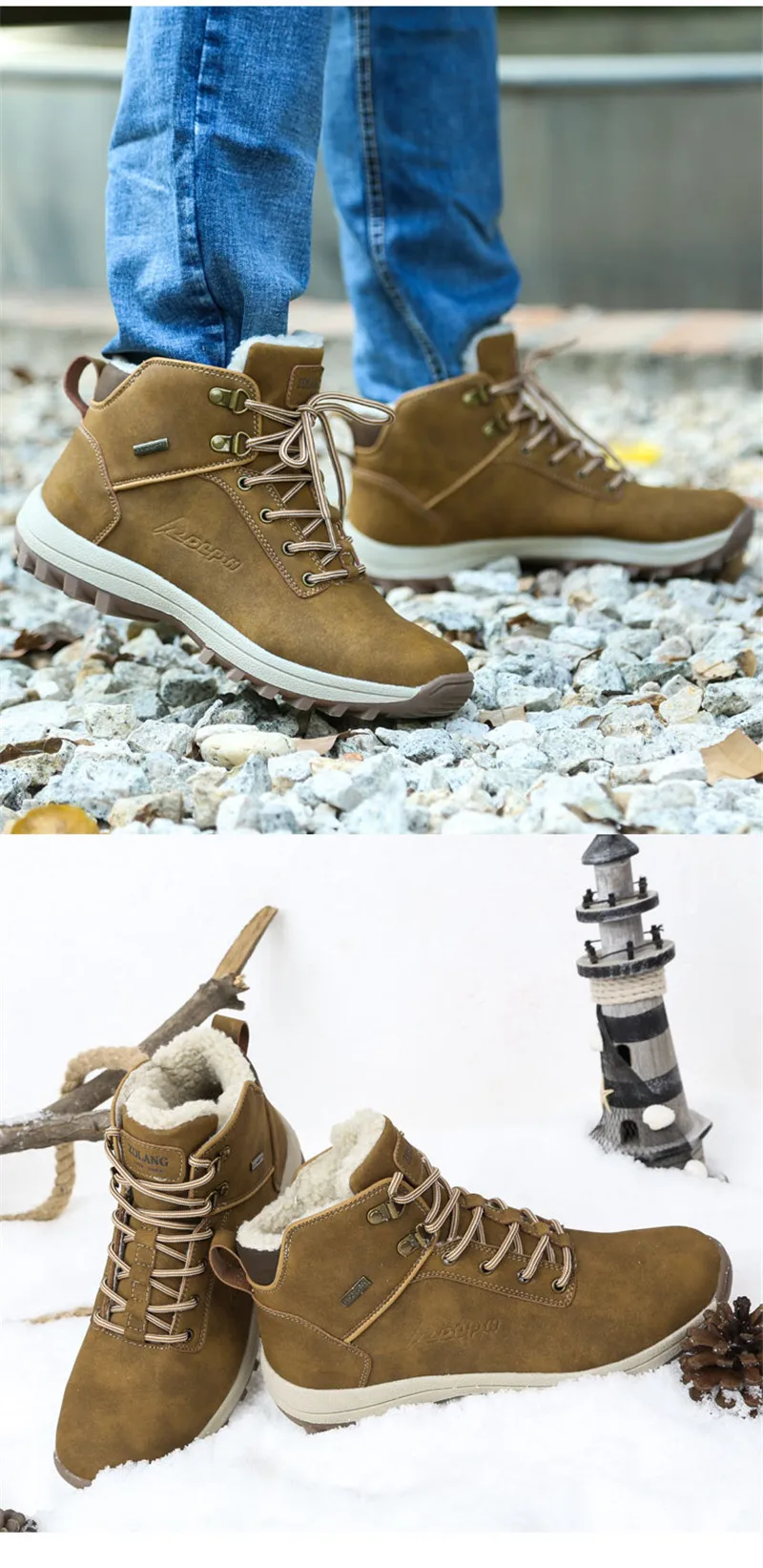 MAISMODA/мужские зимние ботинки; теплые водонепроницаемые ботинки для дождливой погоды; кожаные кроссовки на шнуровке; уличная горная обувь; большие размеры 39-48; YL388
