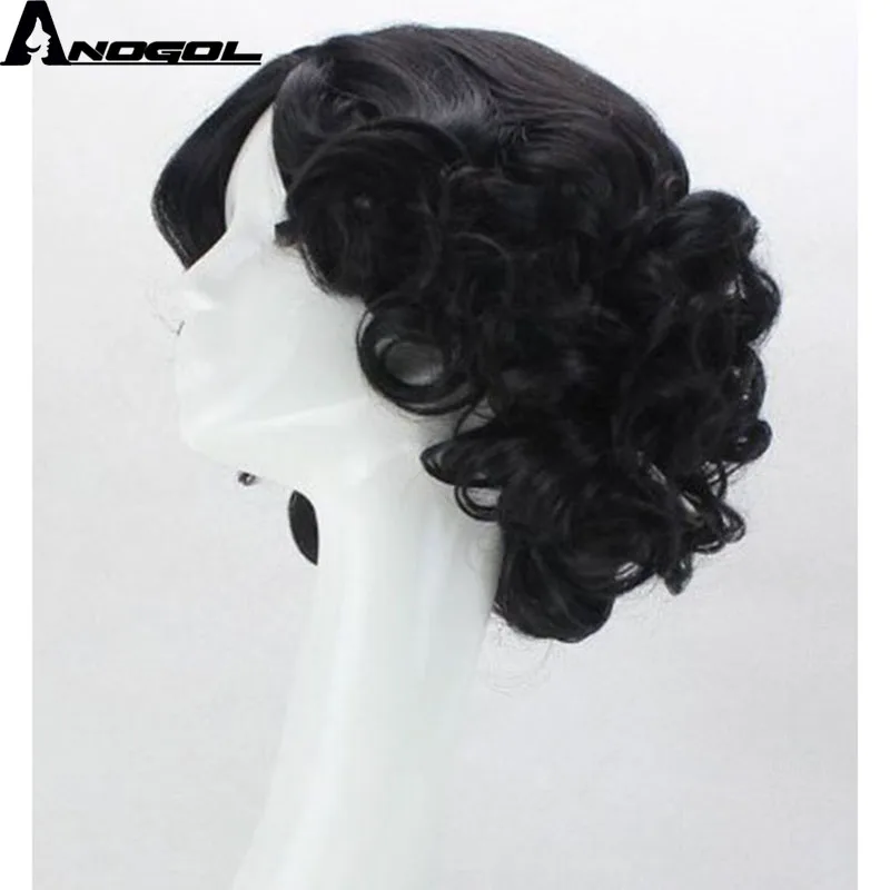 Anogol Short Curly Snow Black High Temperature Fiber Synthetic Hair White Princess Cosplay Wig For Halloween