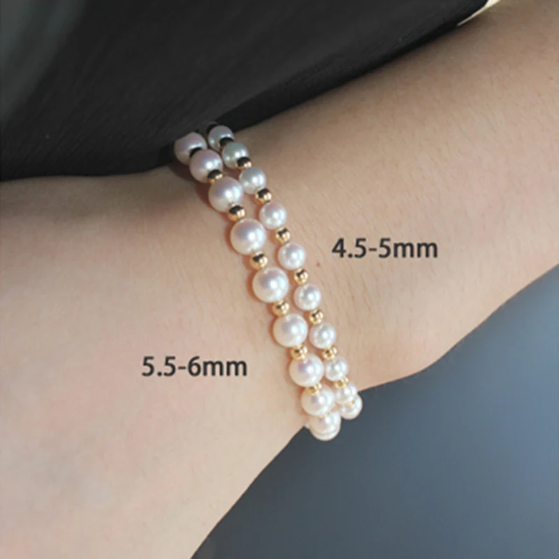 Sinya 18k gold Chain bracelets with natural pearls gold beads for women girls Mum lover length 18cm can adjustable Hot sale (8)