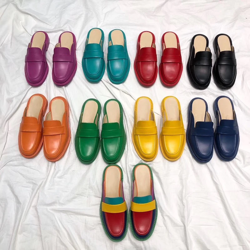 

2019 NEW Designer Shoes Capsule Collection Muticolor Mules Loafers 100% Genuine Leather Women Luxury Flats Slippers Ladies