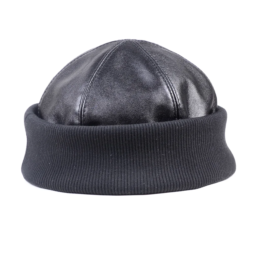Kaufen Männer frauen Echt Patent leder Runde kappe Motorhaube Zucchetto Toque Beanie Neue Kappe Armee Navy Kappen  hüte
