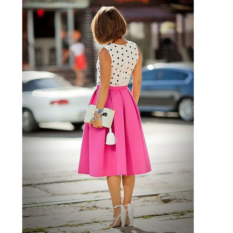 

Simple Tea Length Fuchsia Color Satin Skirts For Women Zipper Style Mid Calf Skirt Zipper Custom Made High End Adult Bottom