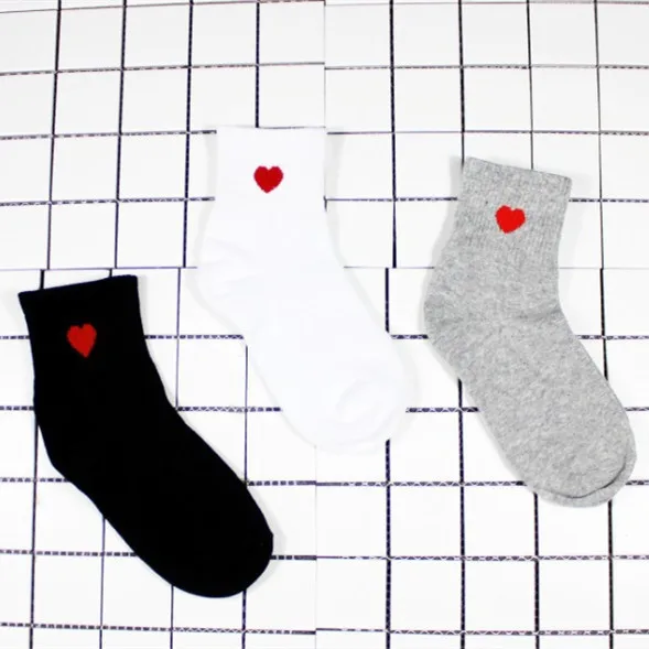 Red Heart Cute College Wind Simple Basic Fresh Female Socks Warm Comfortable Cotton Autumn And Winter Hot Sale | Женская одежда
