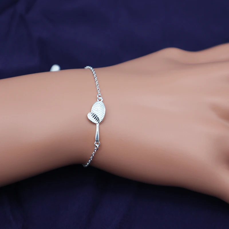 

925 Sterling Silver Bracelets For Women Small Young Leaves Charm Bracelet Adjustable Chain Wedding Anniversary Gift Jewelry
