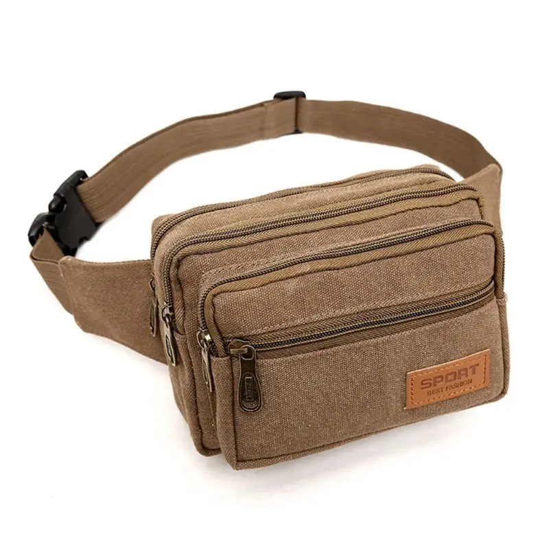 THINKTHENDO Men Vintage Canvas Waist Bag Multi Pocket Fanny Pack Travel
