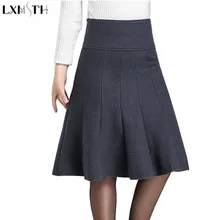 LXMSTH, Осень-зима, плиссированные юбки миди для женщин, s, Женская шерстяная юбка, большой размер, тонкая, на молнии, высокая талия, юбка трапециевидной формы