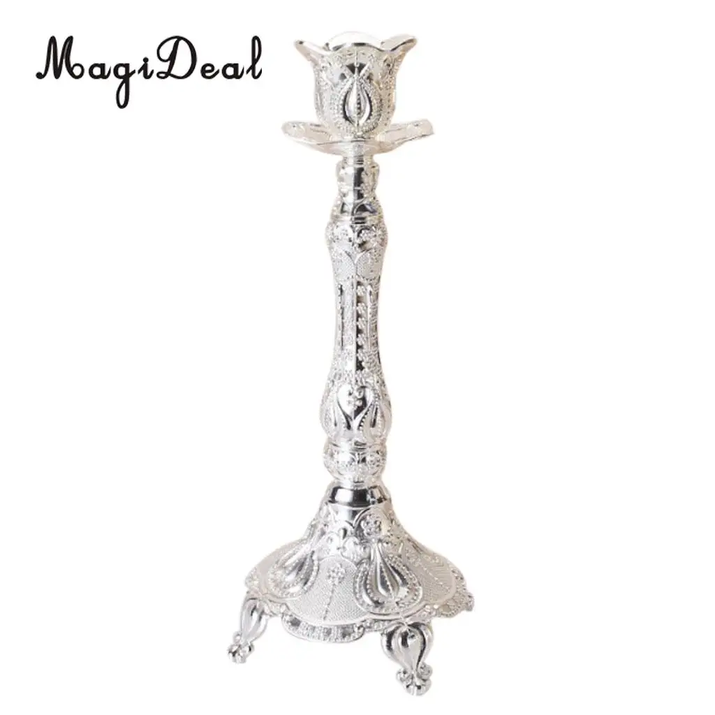 Vintage Alloy Metal Pillar Stick Candle Holder Candelabra Wedding Decoration for Holidays Festive Valentine Romatic Decor