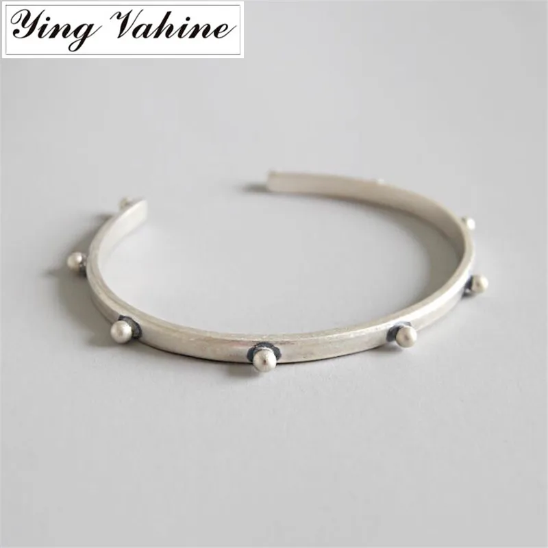 

New Authentic 925 Sterling Silver Jewelry Fashion Rock Style Rivet Bangles for Women pulseras mujer