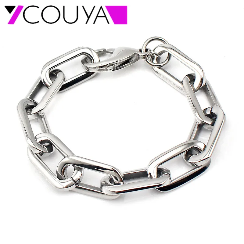 

2017 Trendy style Handmade shinny finish Link Bracelet 316L stainless steel rectangle shape connected Wide Chain for women