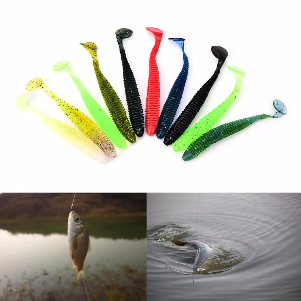 10Pcs Tail Soft Silicon Lure Wobblers Paddle Tail Soft Jig Head T Tail