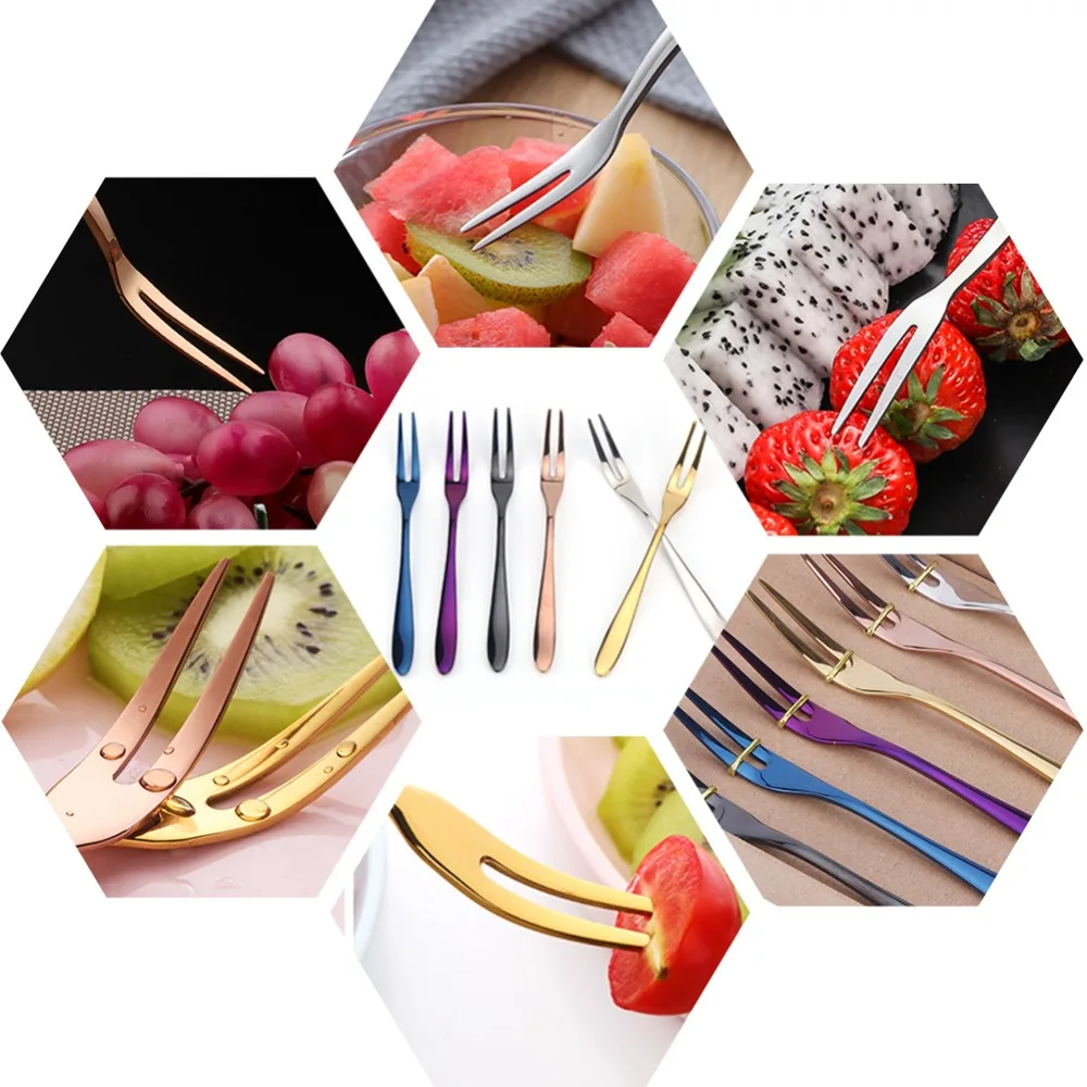 

6pcs 13.5cm Dessert Fork Set Korea Bright Finish Multi-Color Stainless Steel Dinner Dessert Fork For Hotel Party Gift Tableware