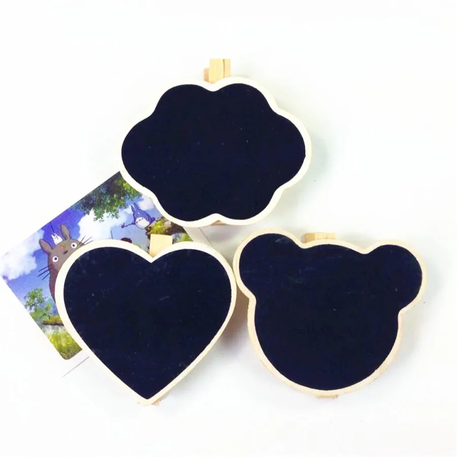 

1pcs/lot New shaped Small Wooden Blackboard Clip Paper Clip board Message Folders Chalkboard wood pegs Fashion Special Gift