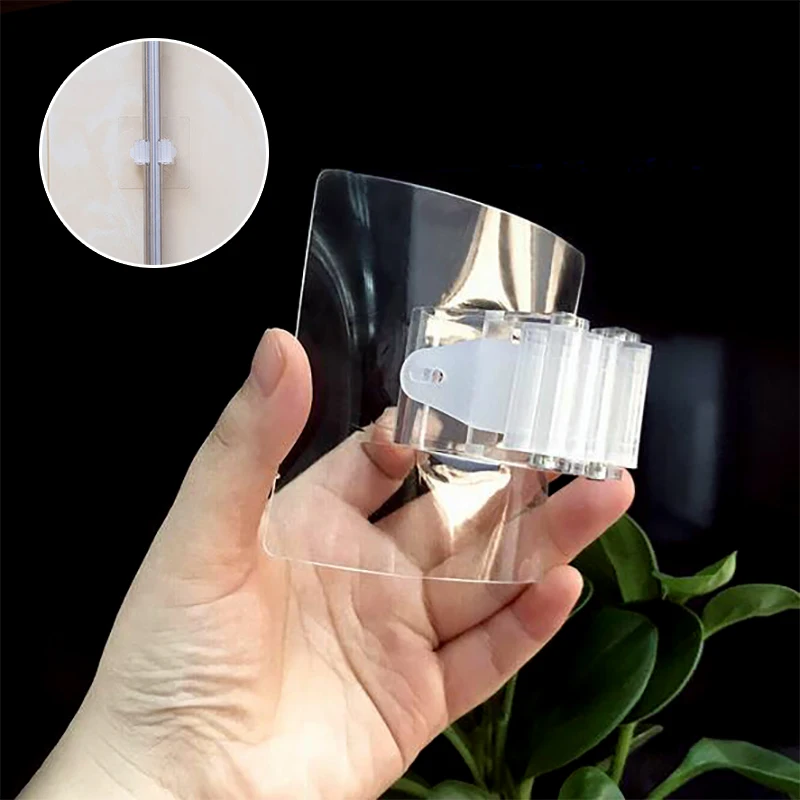 Self Adhesive Mop Hanger Holder Spring Clip Broom Wall Mounted Hooks