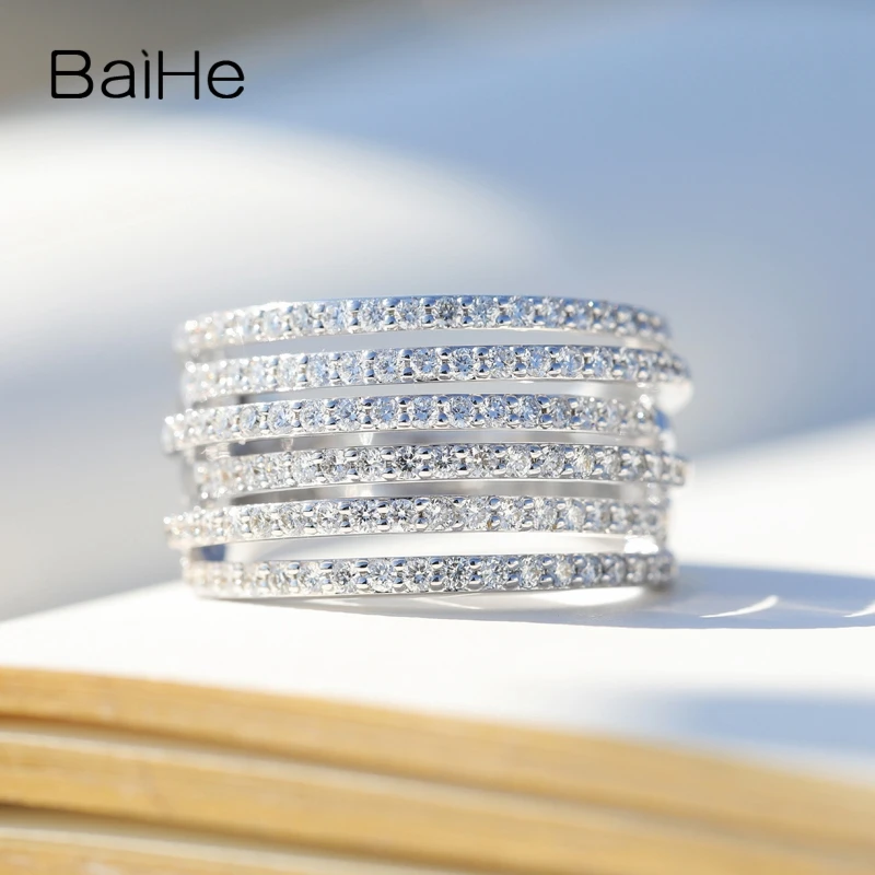 

BAIHE Solid 14K White Gold 1ct H/SI Natural Diamond luxury Ring Women Men Trendy Fine Jewelry Making Anillo diamantes lujo