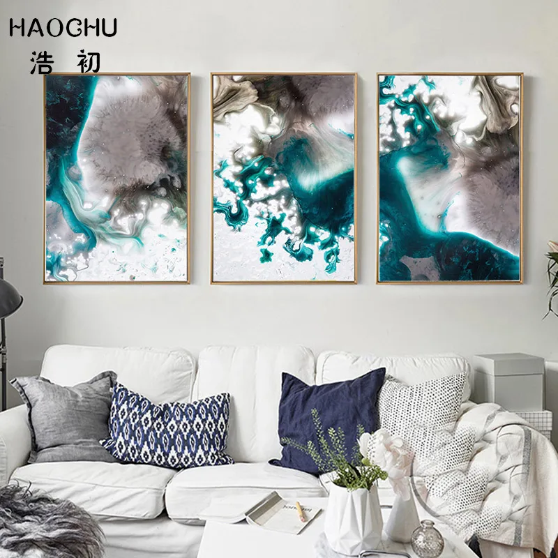 HAOCHU Nordic абстрактный фон художественный постер картина голубого цвета со