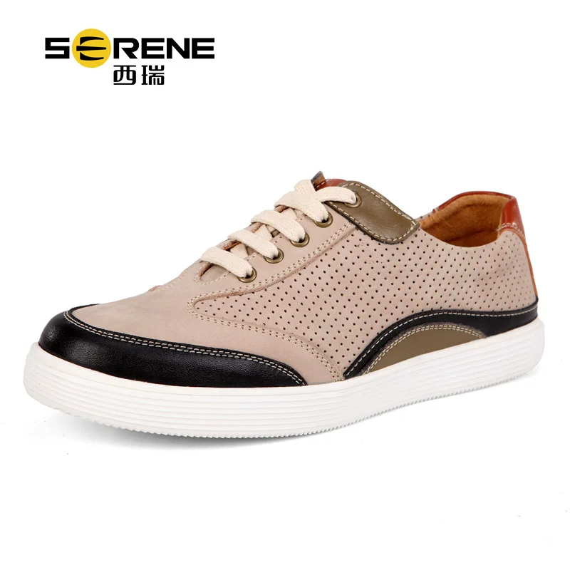 

New The Best Quality SERENE 6296 Fashion Mixed Coors Low Top Lace-Up Cuts-Out Cow Leather Men's Casual Shoes