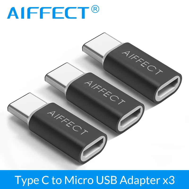 

AIFFECT 3 Pieces USB C to Micro USB Adapter, Type C to Micro USB Converter for MacBook 12" Chromebook Pixel,Nexus 6P and more