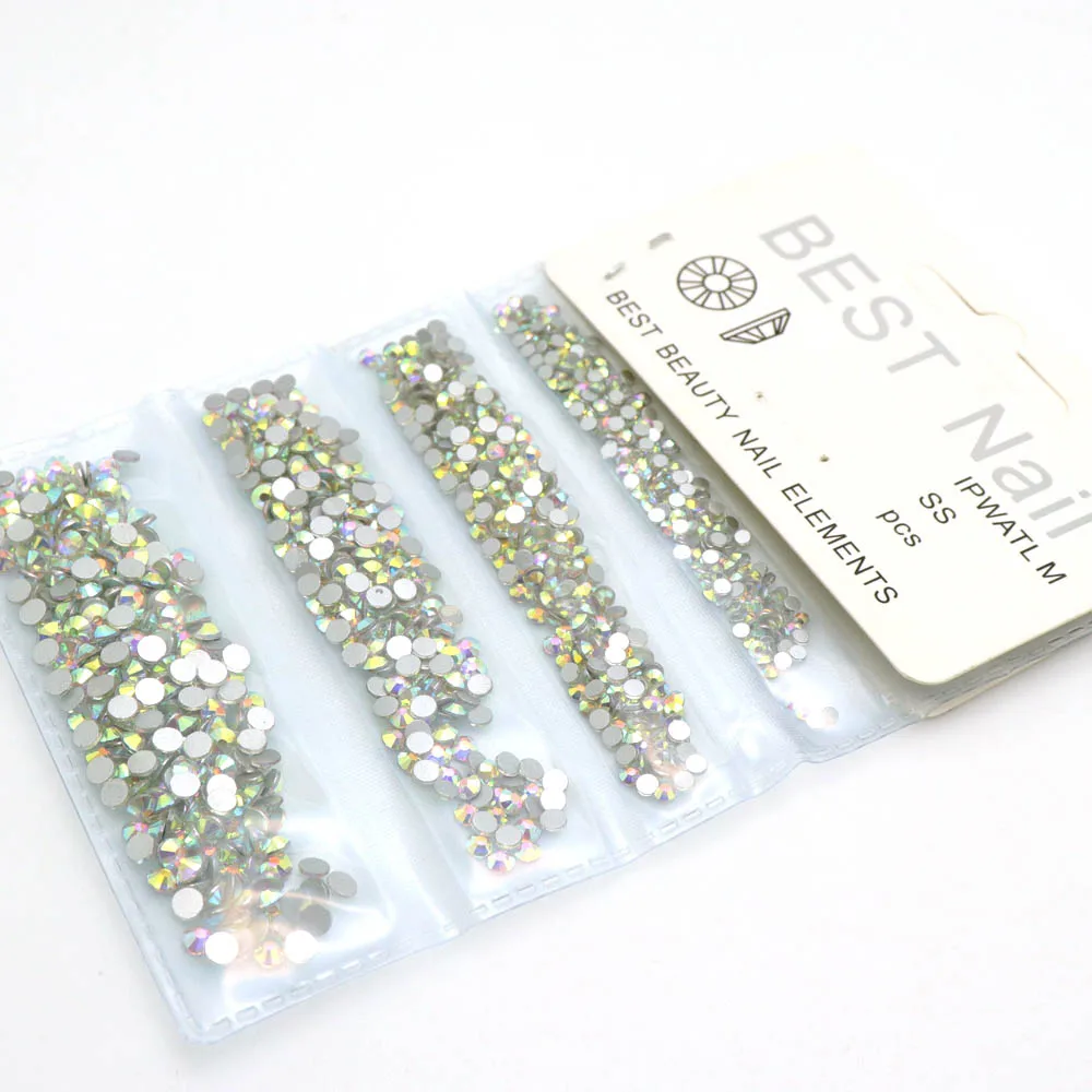 1 упаковка стеклянные стразы для ногтей разных размеров SS4 SS6 SS8 SS10 украшения для ногтей камни блестящие драгоценные камни аксессуары для маникюра - Цвет: AB