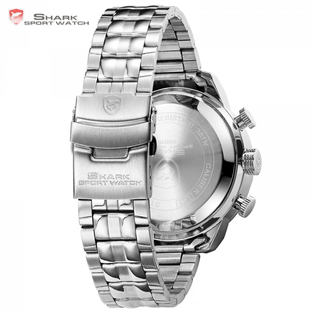 Snaggletooth SHARK Sport Watch LCD Auto Date Alarm Steel Band Chronograph Dual Time Men Relogio Quartz Digital Wristwatch /SH589