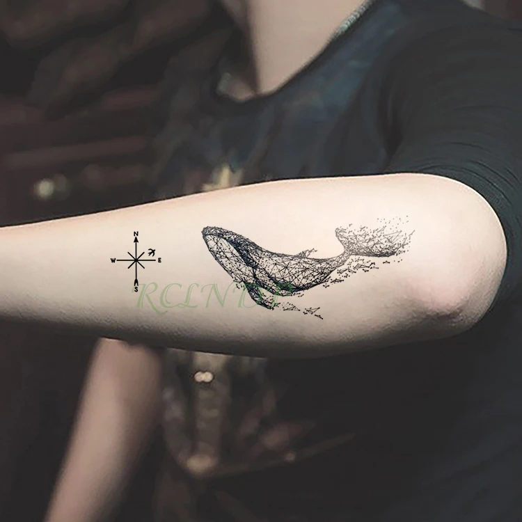

Waterproof Temporary Tattoo Stickers Whale Big fish Compass fake Tatto Flash Tatoo Tatouage Hand Back Foot for Girl Women Men